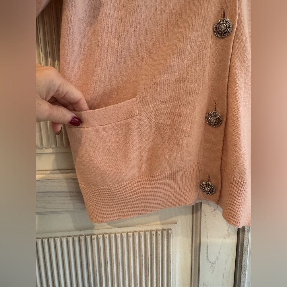 TALBOTS Womens Pink Peach Shortsleeve V-neck Cardigan, Large - Picture 11 of 14